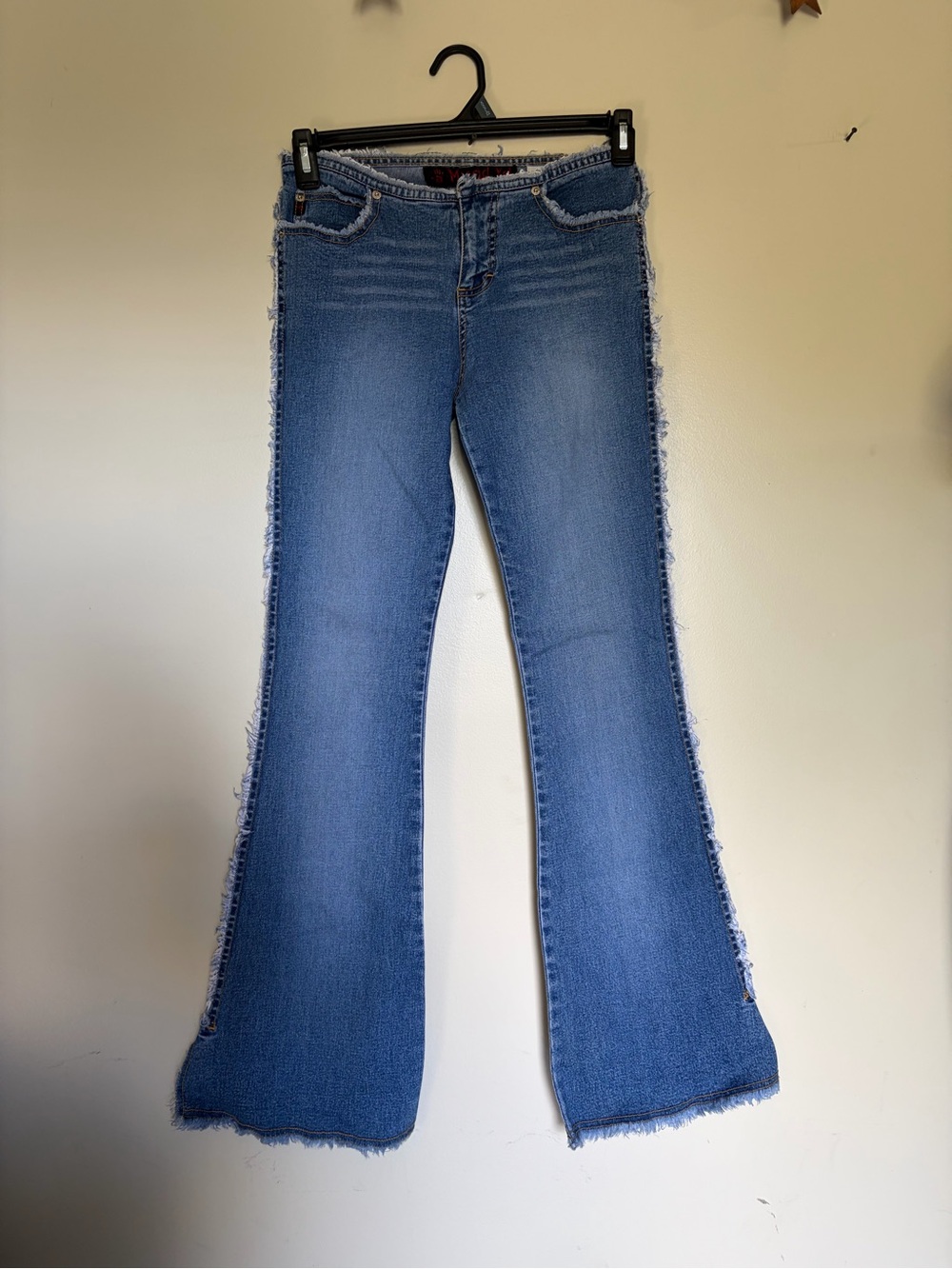 Vintage Y2K Mudd Jeans Flare Bell Bottom Denim Frayed Seam Mid Rise Juniors SZ 5